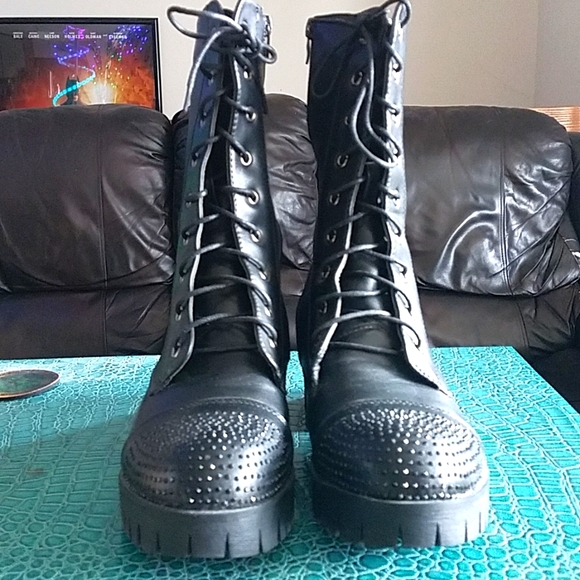 Via Pinky Collection Rhinestone Combat Boots - Picture 2 of 10